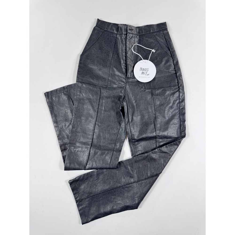 PRINCESS POLLY Black Faux Leather High Waisted‎ Straight Leg Pants Size 2